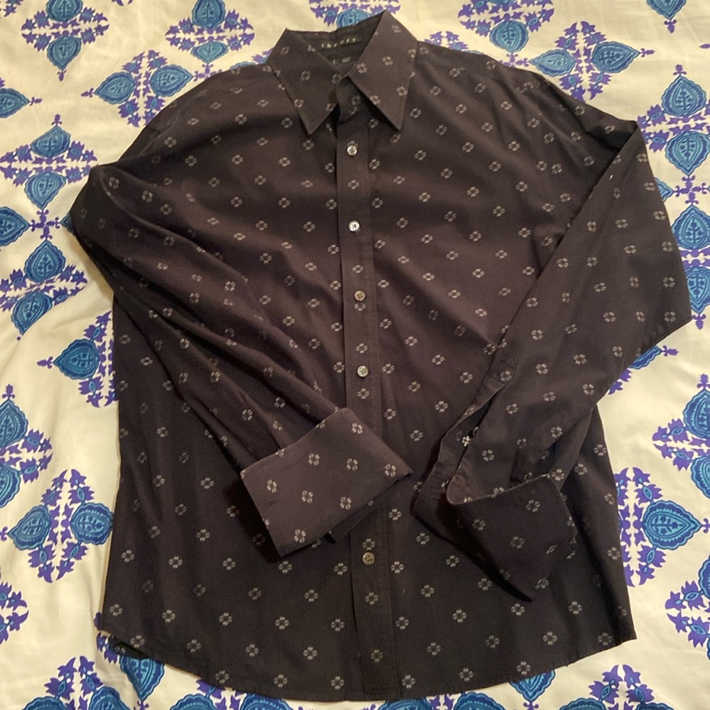 Patterned Theory Silver And Blk Tuxuedo Shirt - image 1